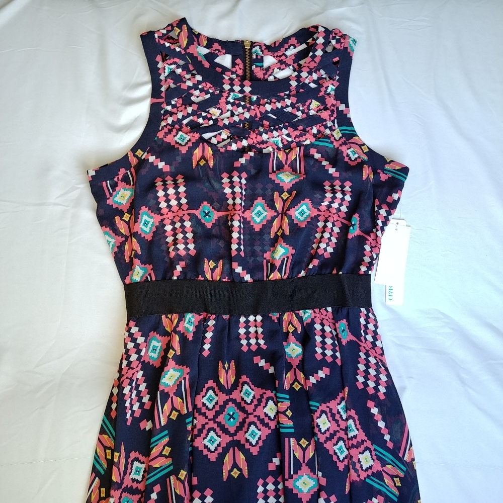 Navy Blue Aztec Tribal Print Dress Size 11